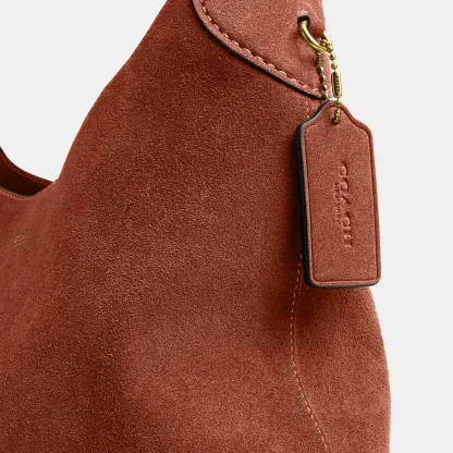 COACH®,Brooklyn Shoulder Bag 34,Suede,Hobo,Brass,Casual,Brown,Closer View