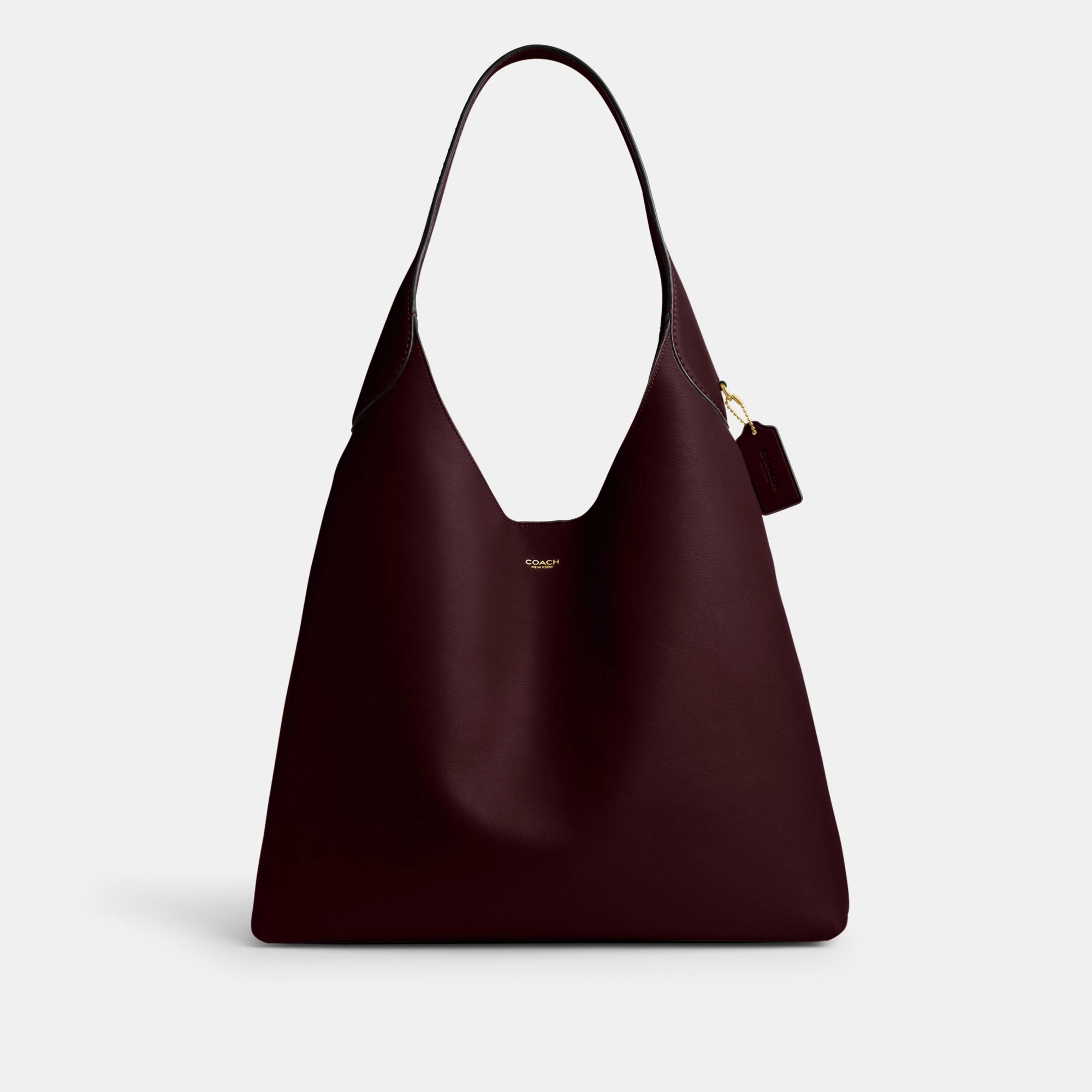 COACH®,Brooklyn Shoulder Bag 39,Hobo,Logo,Word Embellishment,Embossed,Casual,Maroon,Front View