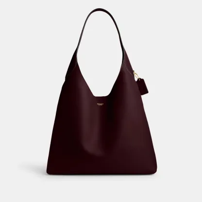 COACH®,Brooklyn Shoulder Bag 39,Hobo,Logo,Word Embellishment,Embossed,Casual,Maroon,Front View