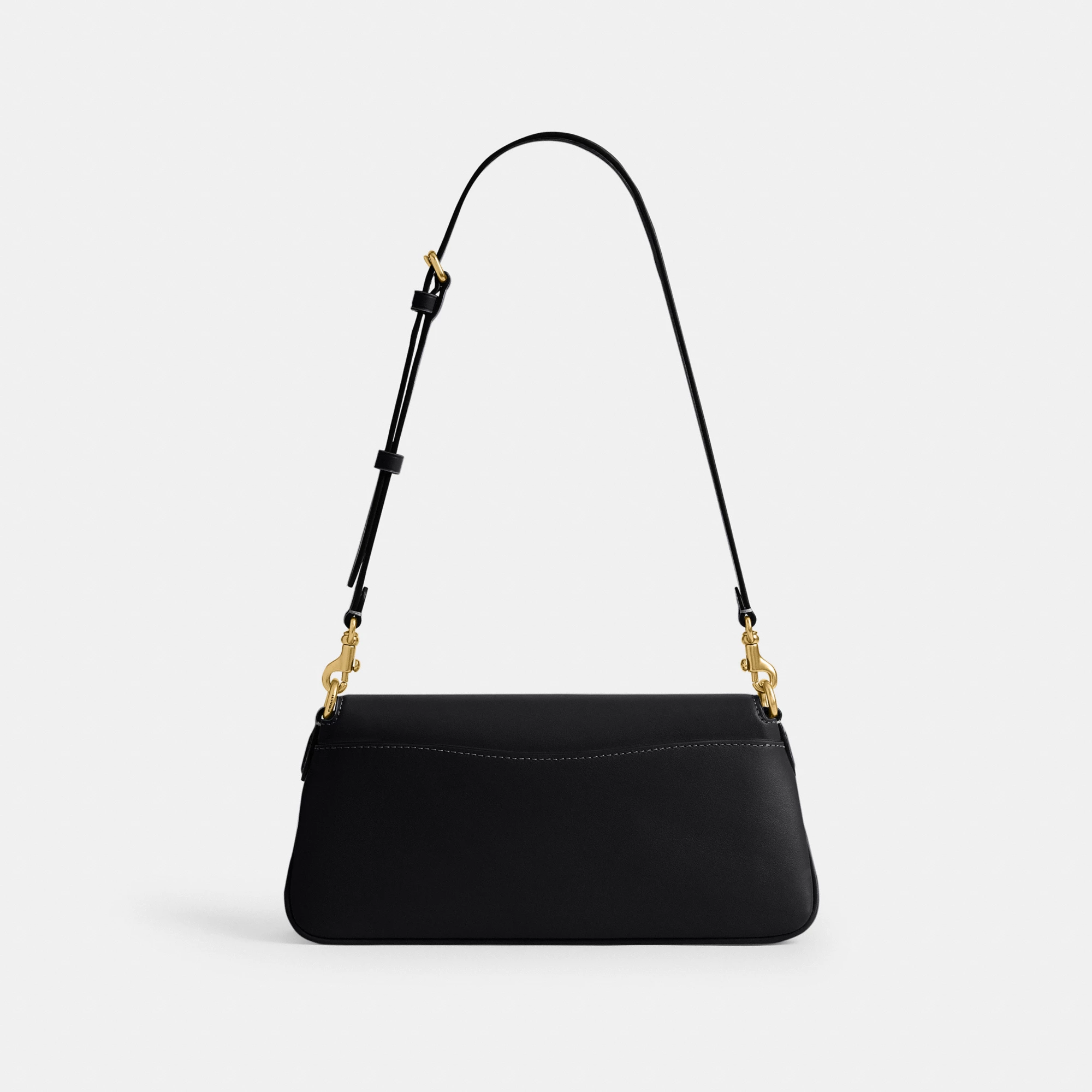 COACH®,Jet Shoulder Bag,Calfskin Leather,Shoulder Bag,Logo,Metal,Gold Metal,Casual,Black,Back View