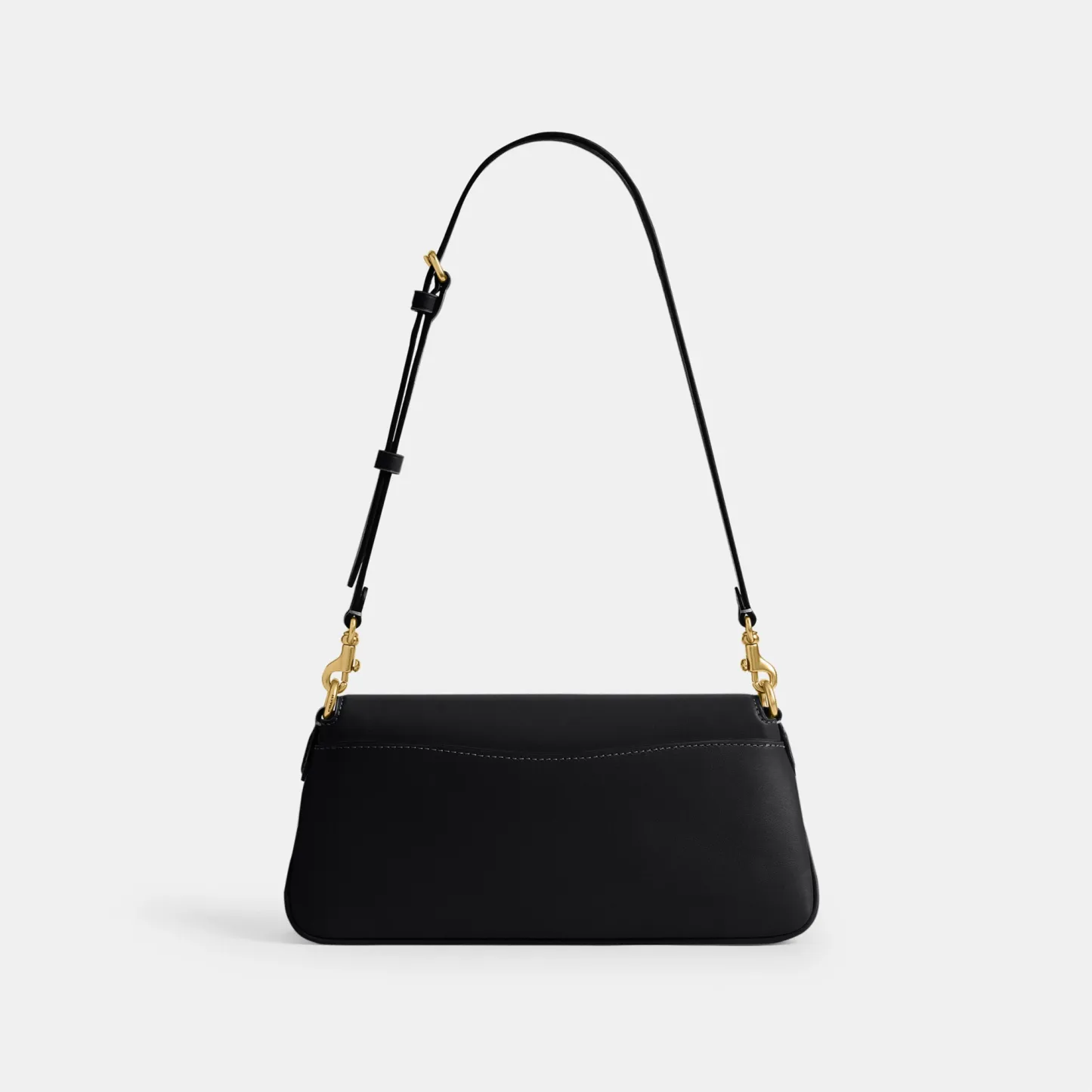 COACH®,Jet Shoulder Bag,Calfskin Leather,Shoulder Bag,Logo,Metal,Gold Metal,Casual,Black,Back View