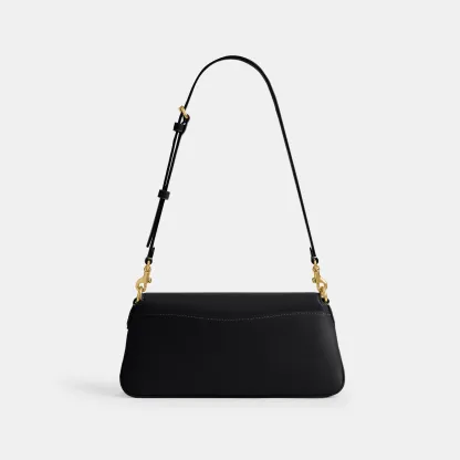 COACH®,Jet Shoulder Bag,Calfskin Leather,Shoulder Bag,Logo,Metal,Gold Metal,Casual,Black,Back View
