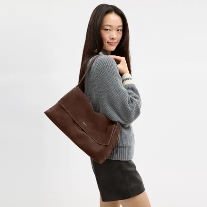 COACH®,Chelsea Shoulder Bag 36,Leather,Suede,Shoulder Bag,Metal Material,Pendant,Lined,Brass,Casual,Brown,Detail View