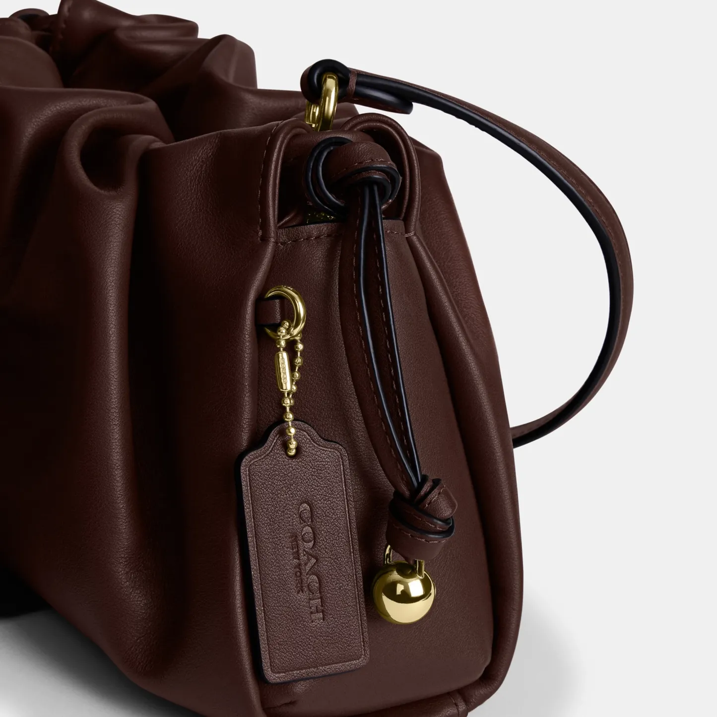 COACH®,Faye Shoulder Bag,Shoulder Bag,Metal,Ball Embellishment,Drawstring,Logo,Casual,Brown,Closer View