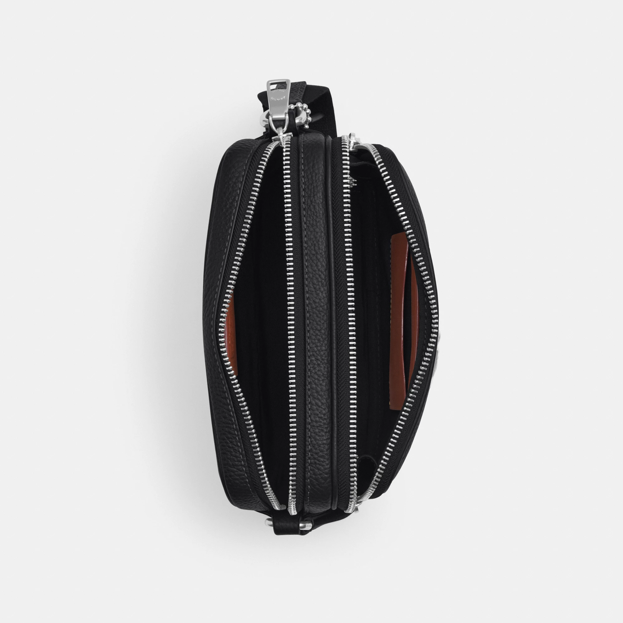 COACH®,Colton Crossbody Bag 19,Recycled Polyester,Leather,Crossbody,Logo,Sustainable,Silver Metal,Casual,Black,Inside View,Top View