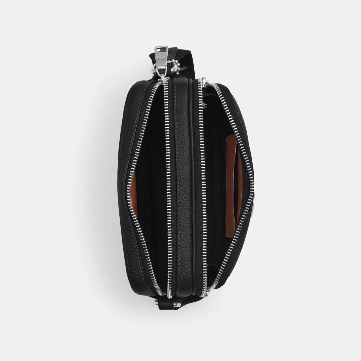 COACH®,Colton Crossbody Bag 19,Recycled Polyester,Leather,Crossbody,Logo,Sustainable,Silver Metal,Casual,Black,Inside View,Top View