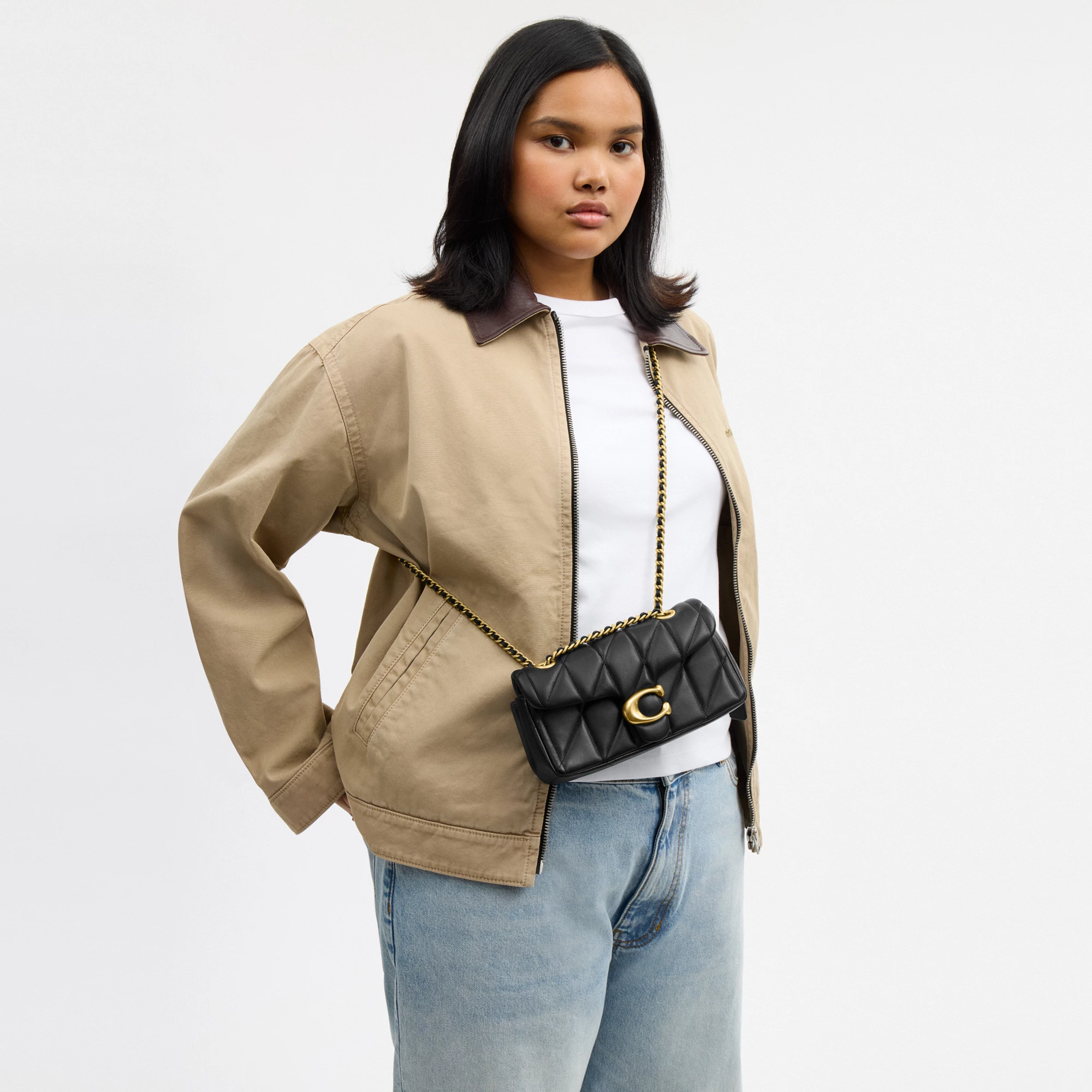 COACH®,Tabby Shoulder Bag 20 With Pillow Quilting,Leather,Shoulder Bag,Chain Detail,Embossed,Logo,Metal,Gold Metal,Day Party,Black