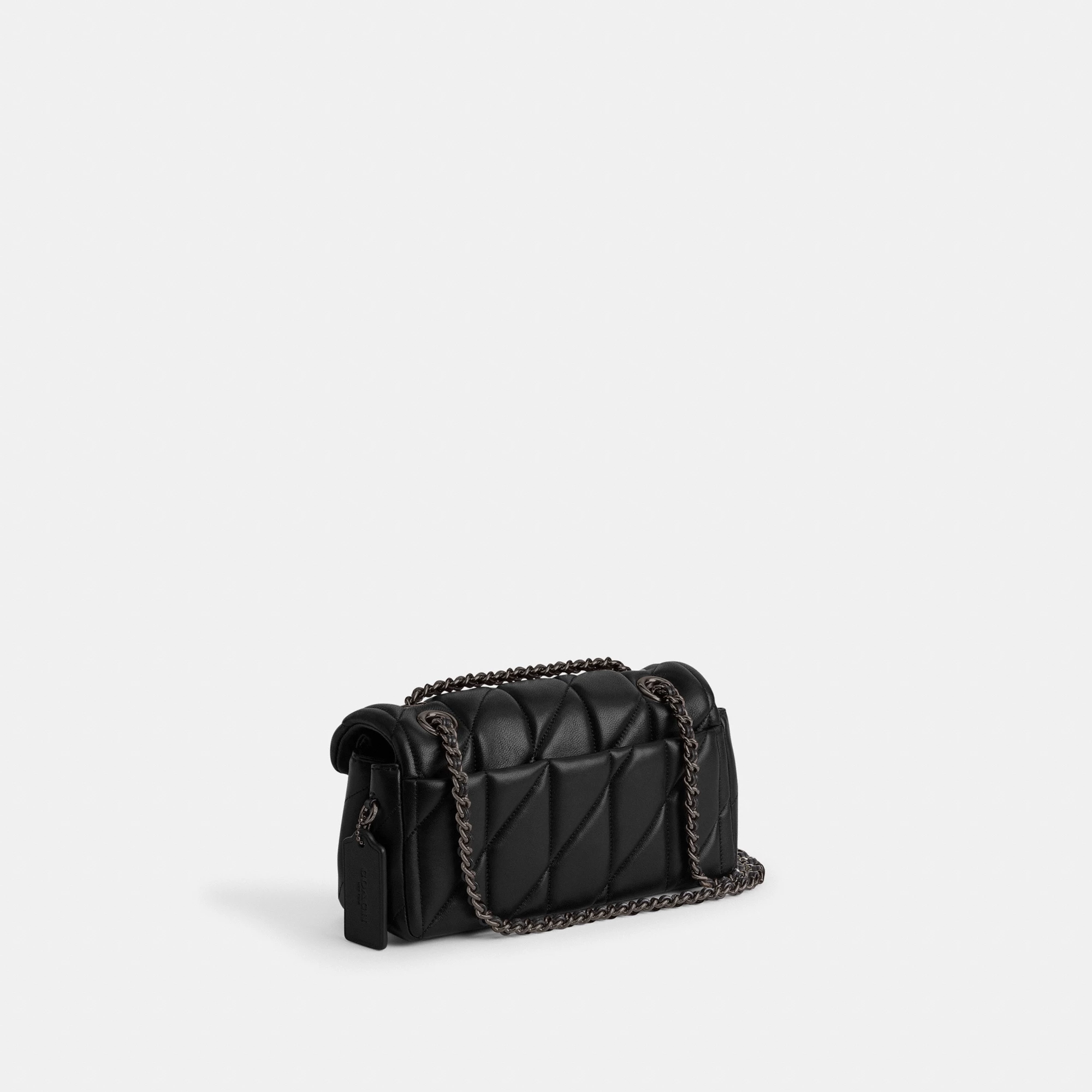 COACH®,Tabby Shoulder Bag 20 With Pillow Quilting,Leather,Shoulder Bag,Chain Detail,Embossed,Logo,Metal,Gold Metal,Day Party,Black,Angle View