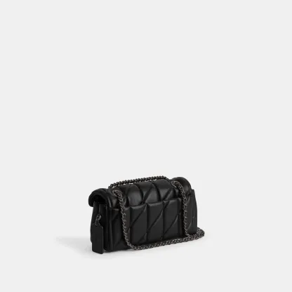 COACH®,Tabby Shoulder Bag 20 With Pillow Quilting,Leather,Shoulder Bag,Chain Detail,Embossed,Logo,Metal,Gold Metal,Day Party,Black,Angle View