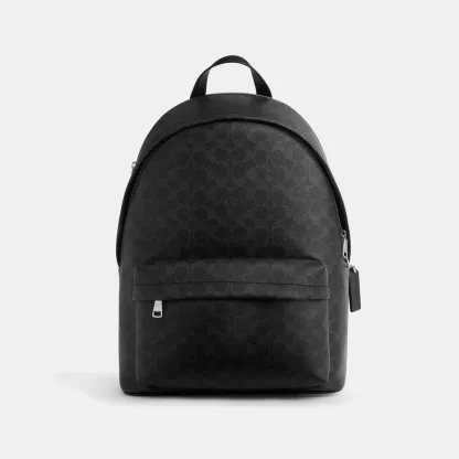 COACH®,Taylor Backpack In Signature Canvas,Leather,Canvas,Backpack,Logo,Suitcase Sleeve,Stain Resistant,Father's Day,Black,Front View