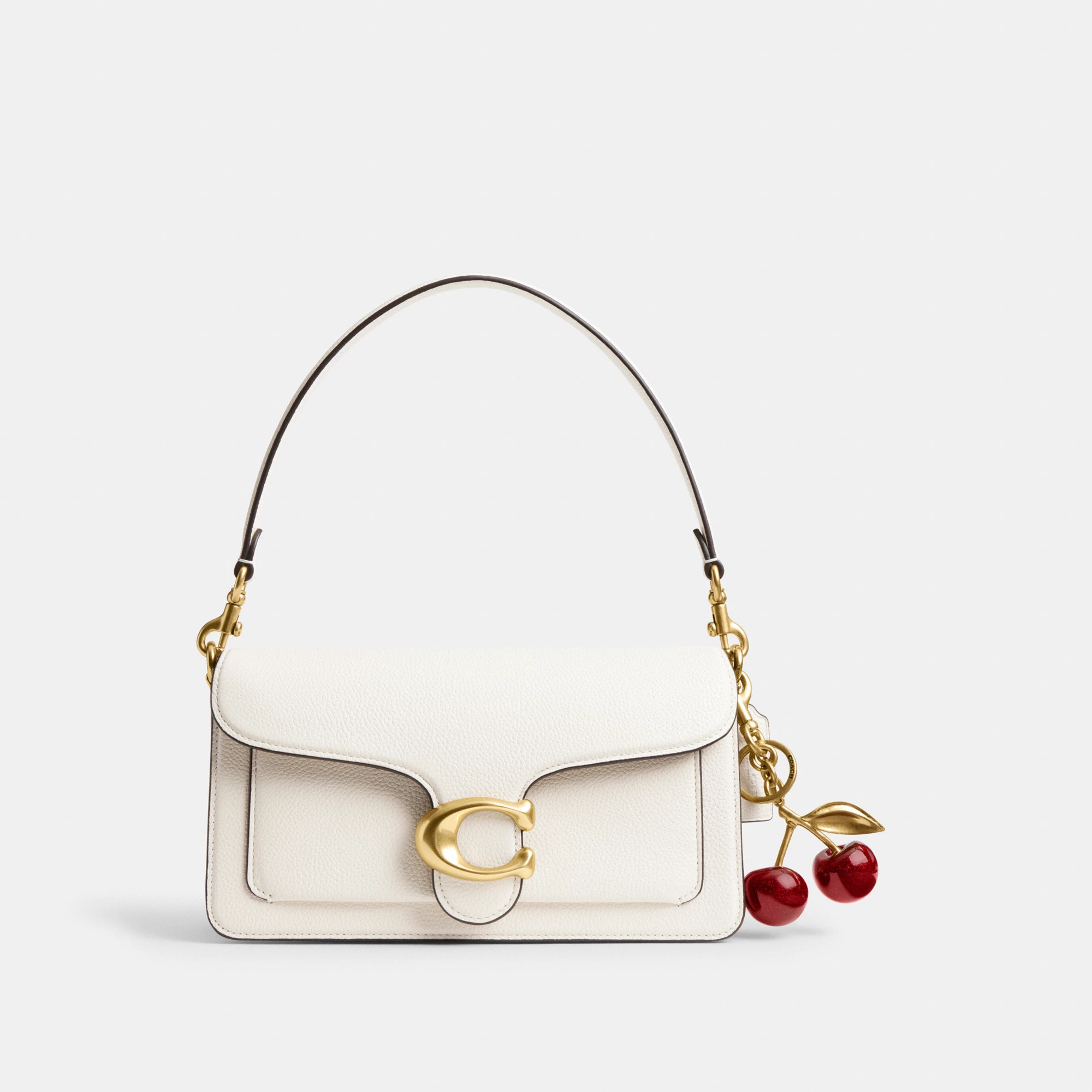 COACH®,Cherry Bag Charm,Bag Charm,Metal Material,Logo,3D Embellishment,Mixed Metal,Day Party,Maroon,Angle View