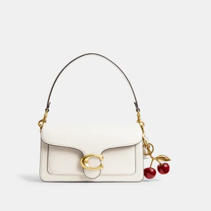 COACH®,Cherry Bag Charm,Bag Charm,Metal Material,Logo,3D Embellishment,Mixed Metal,Day Party,Maroon,Angle View