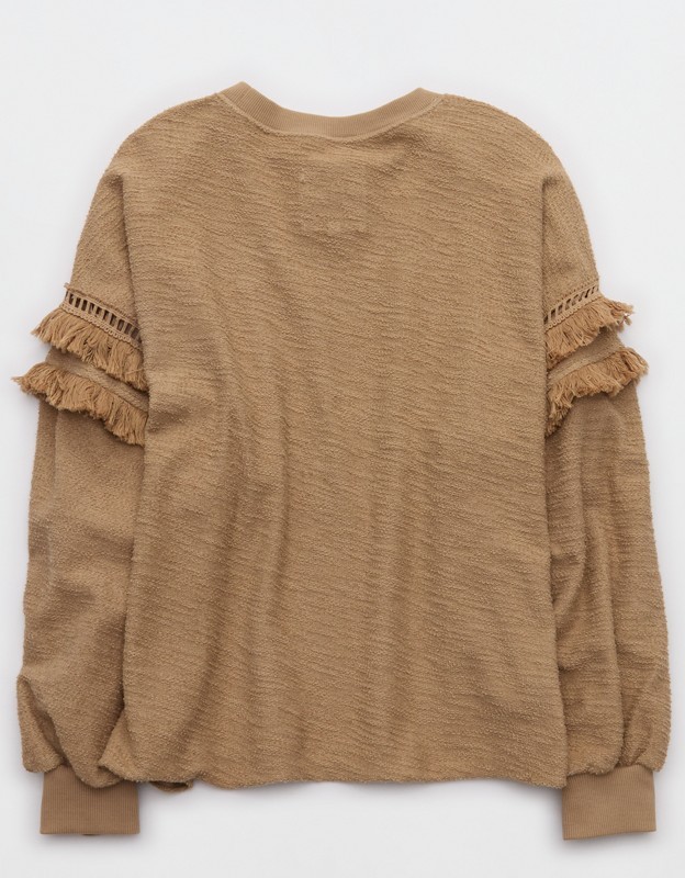 Aerie Textured Oversized Crew Sweatshirt - Toasted Almond