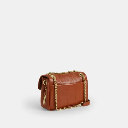 COACH®,Elodie Crossbody Bag 18 With Quilting,Leather,Recycled Polyester,Polyester,Crossbody,Metal Material,Metal,Logo,Sust...,Brown,Angle View