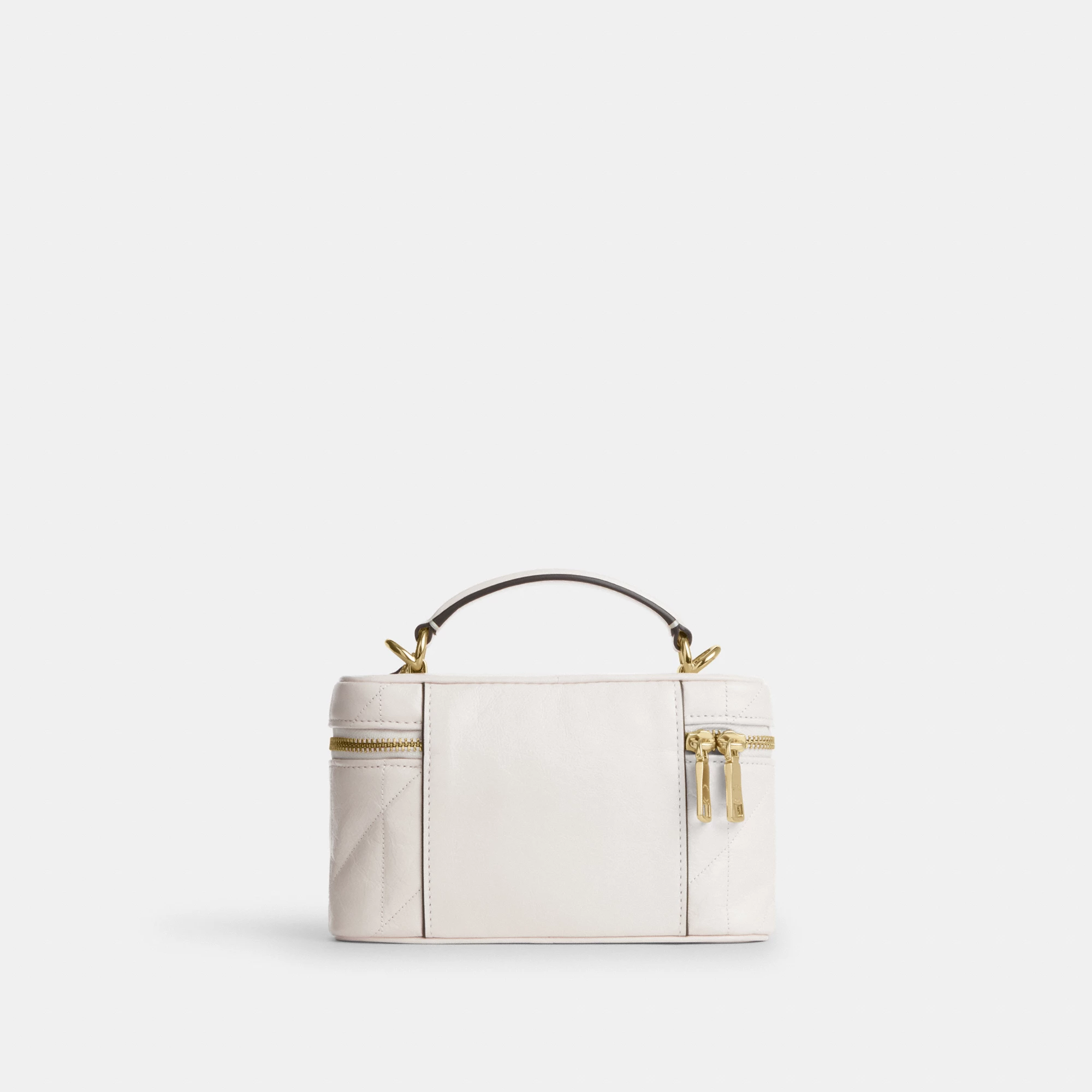 COACH®,Rainer Crossbody Bag 18 With Quilting,Recycled Polyester,Leather,Crossbody,Logo,Quilted,Sustainable,Adjustable,Gold...,White,Back View