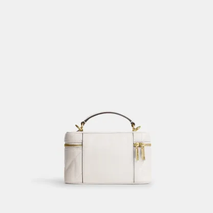 COACH®,Rainer Crossbody Bag 18 With Quilting,Recycled Polyester,Leather,Crossbody,Logo,Quilted,Sustainable,Adjustable,Gold...,White,Back View