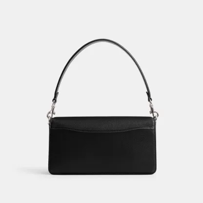 COACH®,Tabby Shoulder Bag 26,Leather,Shoulder Bag,Crossbody,Logo,Gusset,Gold Metal,Casual,Black,Back View