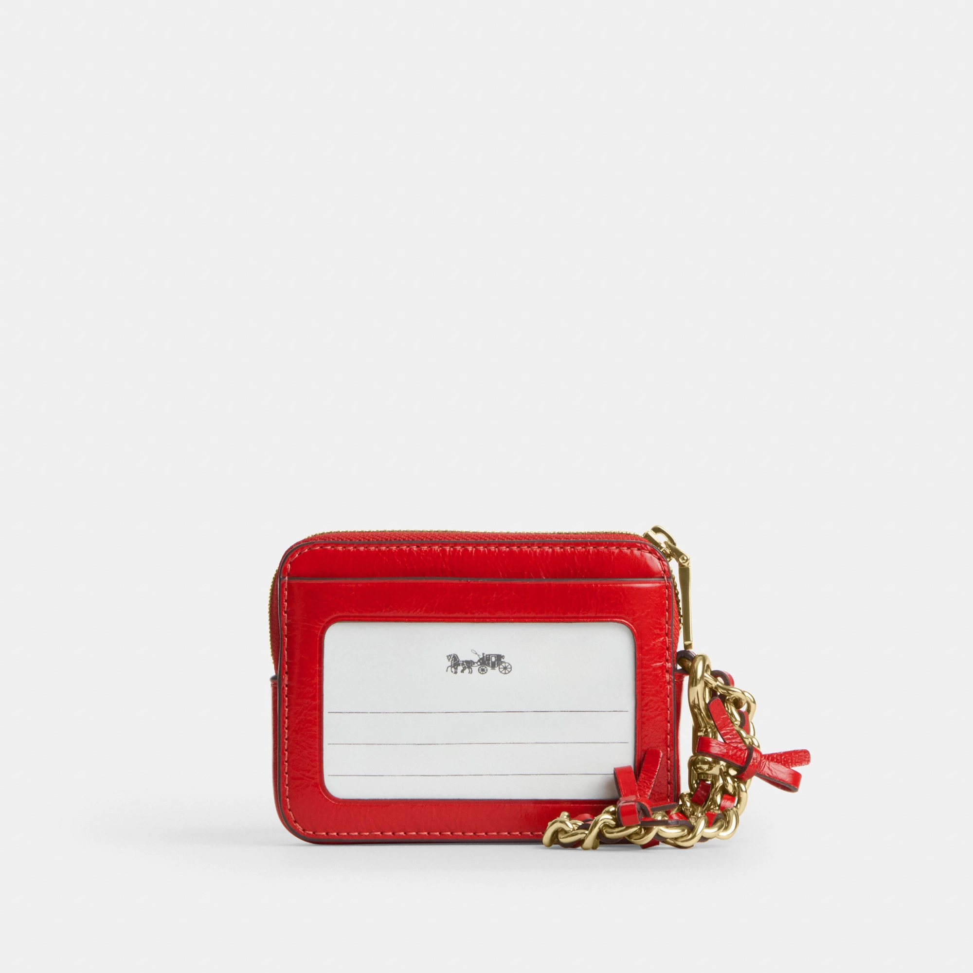 COACH®,Zip Card Case With Bows,Leather,Card Case,Metal Material,Logo,Bow,Key Ring,Silver Metal,Casual,Red,Back View