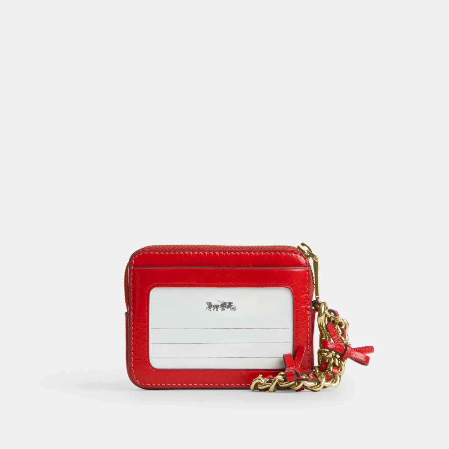 COACH®,Zip Card Case With Bows,Leather,Card Case,Metal Material,Logo,Bow,Key Ring,Silver Metal,Casual,Red,Back View