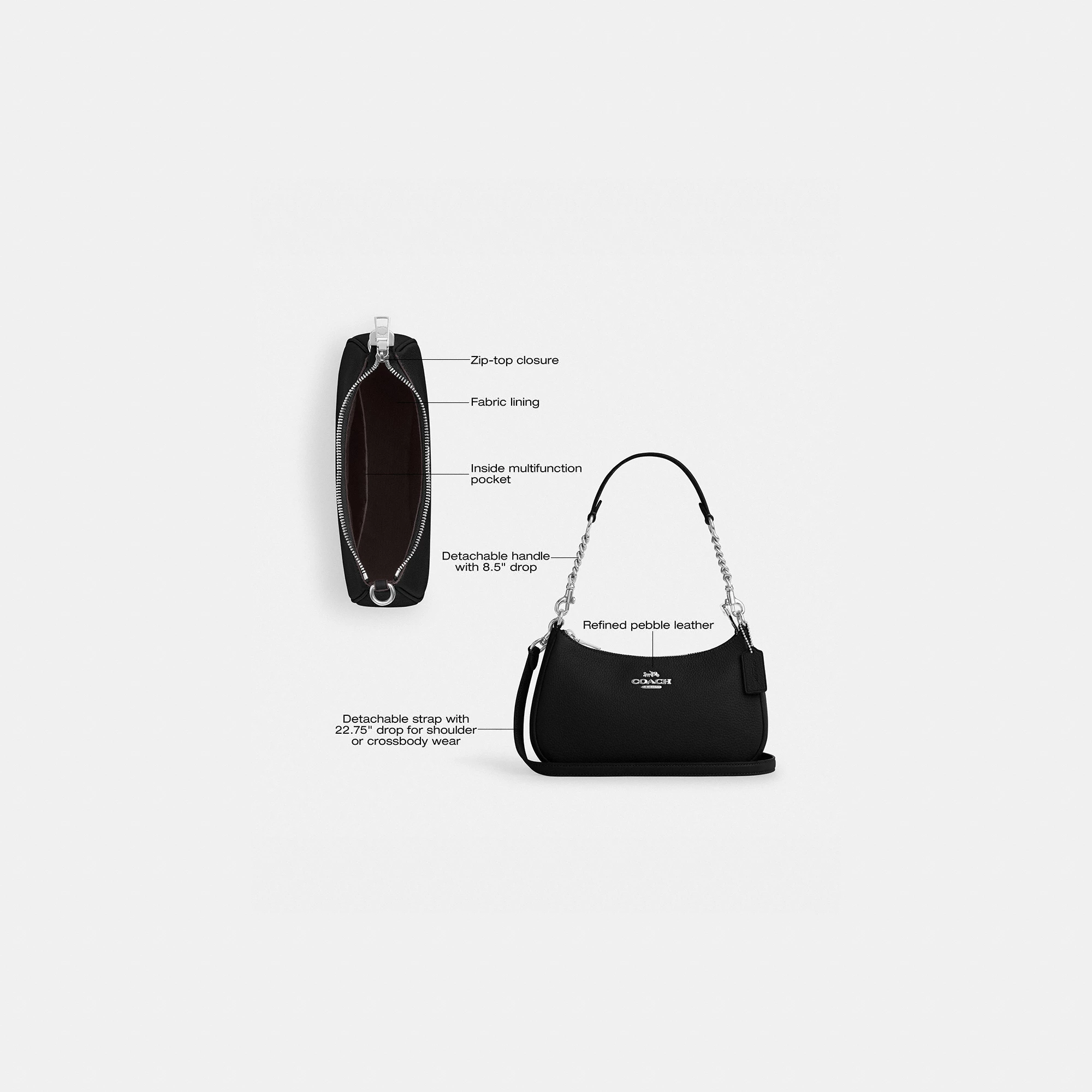 COACH®,Teri Shoulder Bag,Shoulder Bag,Chain Detail,Metal,Logo,Casual,Black