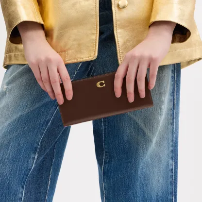 COACH®,Essential Slim Wallet,Leather,Continental,Bi Fold,Logo,Metal,Casual,Brown,Detail View