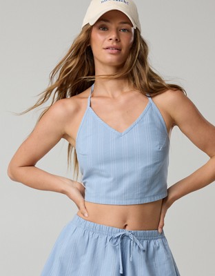 OFFLINE By Aerie Oxford Tie Back Tank Top - Monaco Blue