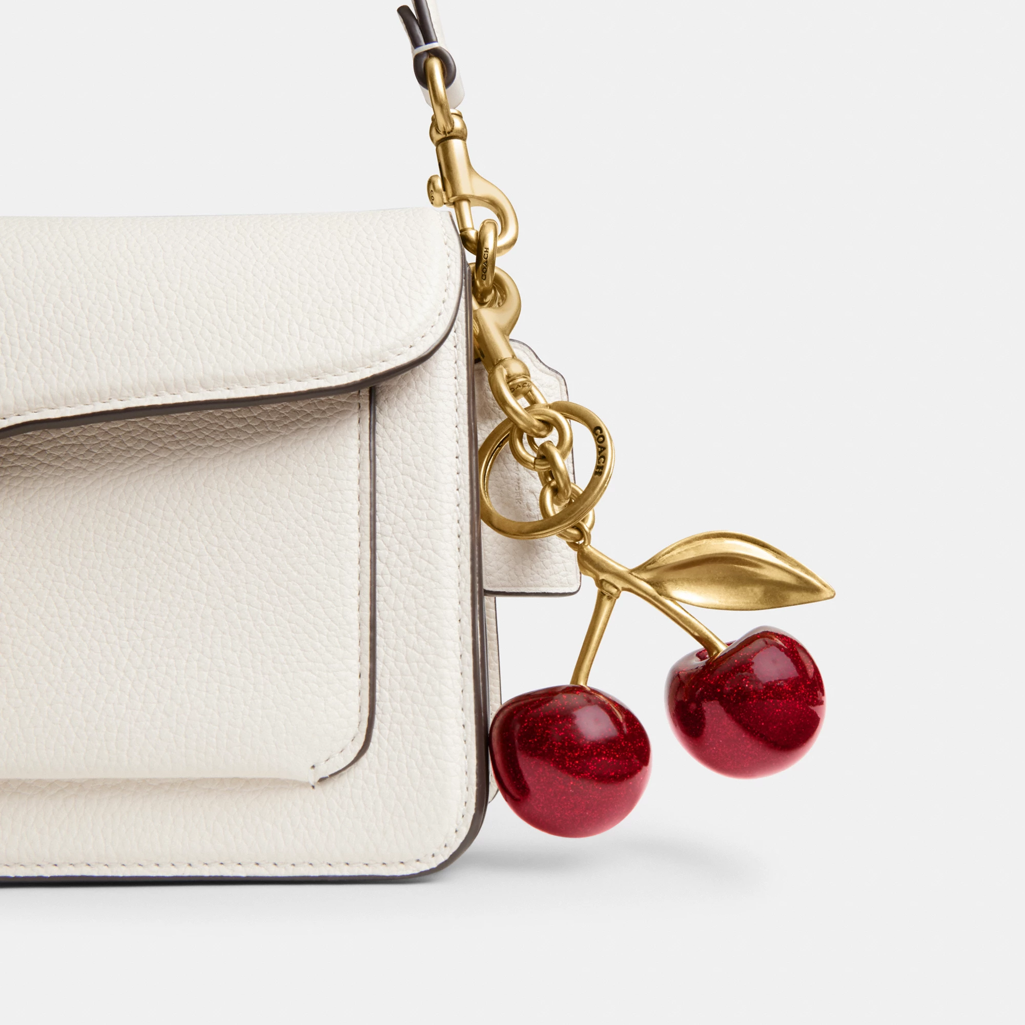 COACH®,Cherry Bag Charm,Bag Charm,Metal Material,Logo,3D Embellishment,Mixed Metal,Day Party,Maroon,Closer View
