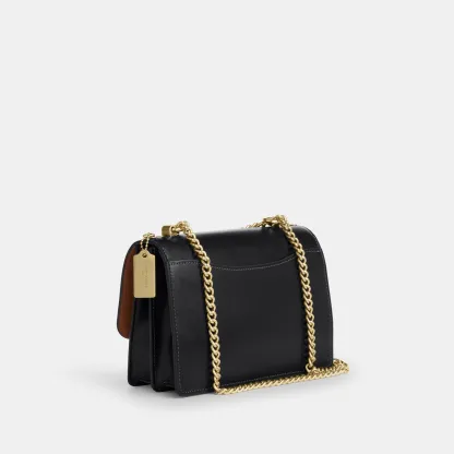 COACH®,Klare Crossbody Bag,Calfskin Leather,Leather,Crossbody,Metal,Logo,Luggage Tag,Adjustable,Lined,Compact,Gold Metal,D...,Black,Angle View