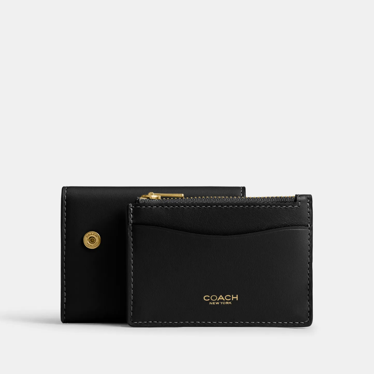 COACH®,Essential Card Holder Wallet,Leather,Calfskin Leather,Card Case,Bi Fold,Logo,Metal,Casual,Black,Angle View