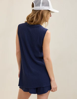 Aerie Textured Rib Tunic Tank Top - Navy
