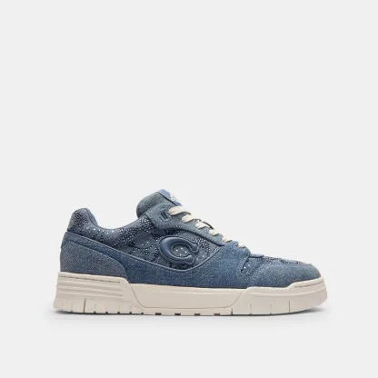 COACH®,Soho Sneaker In Signature Denim,Denim,EVA,Rubber,Recycled Polyester,Recycled Rubber,Low Top,Activewear,Fabric,Logo,...,Blue,Angle View