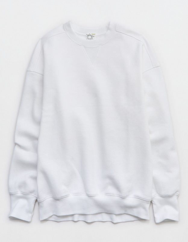 OFFLINE By Aerie Cloud Fleece Oversized Crewneck Sweatshirt - White
