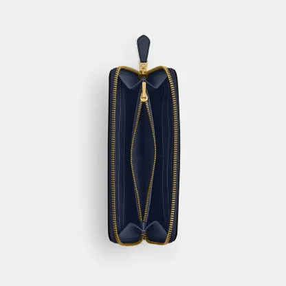 COACH®,New York Slim Accordion Zip Wallet,Leather,Calfskin Leather,Continental,Casual,Navy,Inside View,Top View