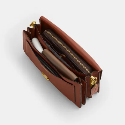 COACH®,Tabby Shoulder Bag 26,Leather,Shoulder Bag,Logo,Metal,Compact,Brass,Casual,Brown,Inside View,Top View