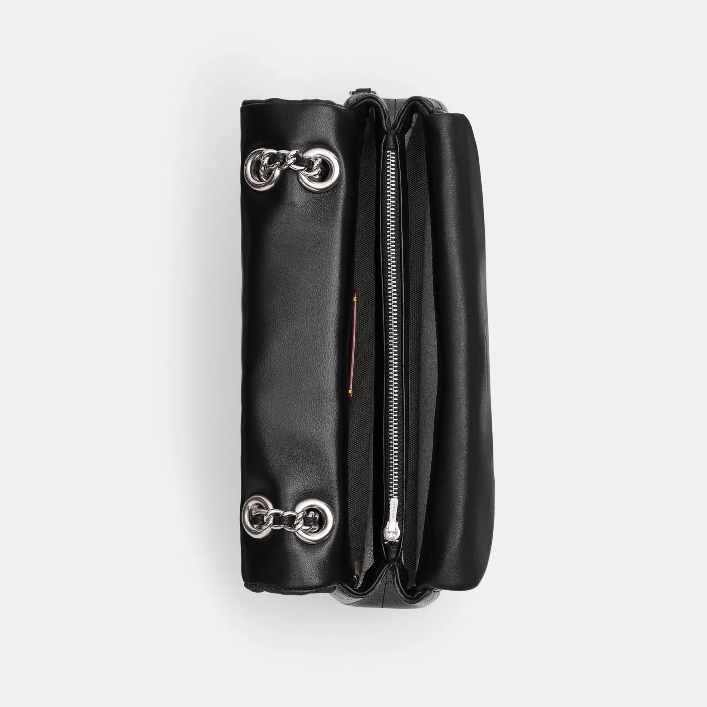COACH®,Tabby Chain Crossbody Bag 19 With Quilting,Lining Leather,Leather,Crossbody,Wristlet,Logo,Pattern,Stitching,Embelli...,Black,Inside View,Top View