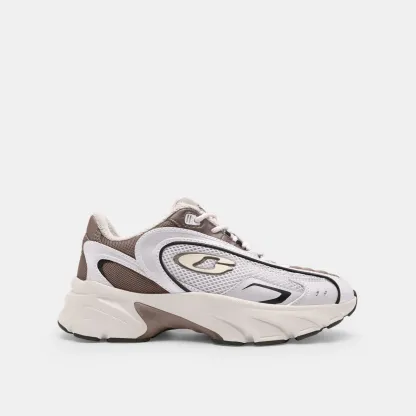 COACH®,Bolt Runner Sneaker,Leather,Rubber,Mesh,Low Top,Activewear,Fabric,Color Block,Logo,Cushioned,Flexible Insole,Pull T...,Gray,Angle View
