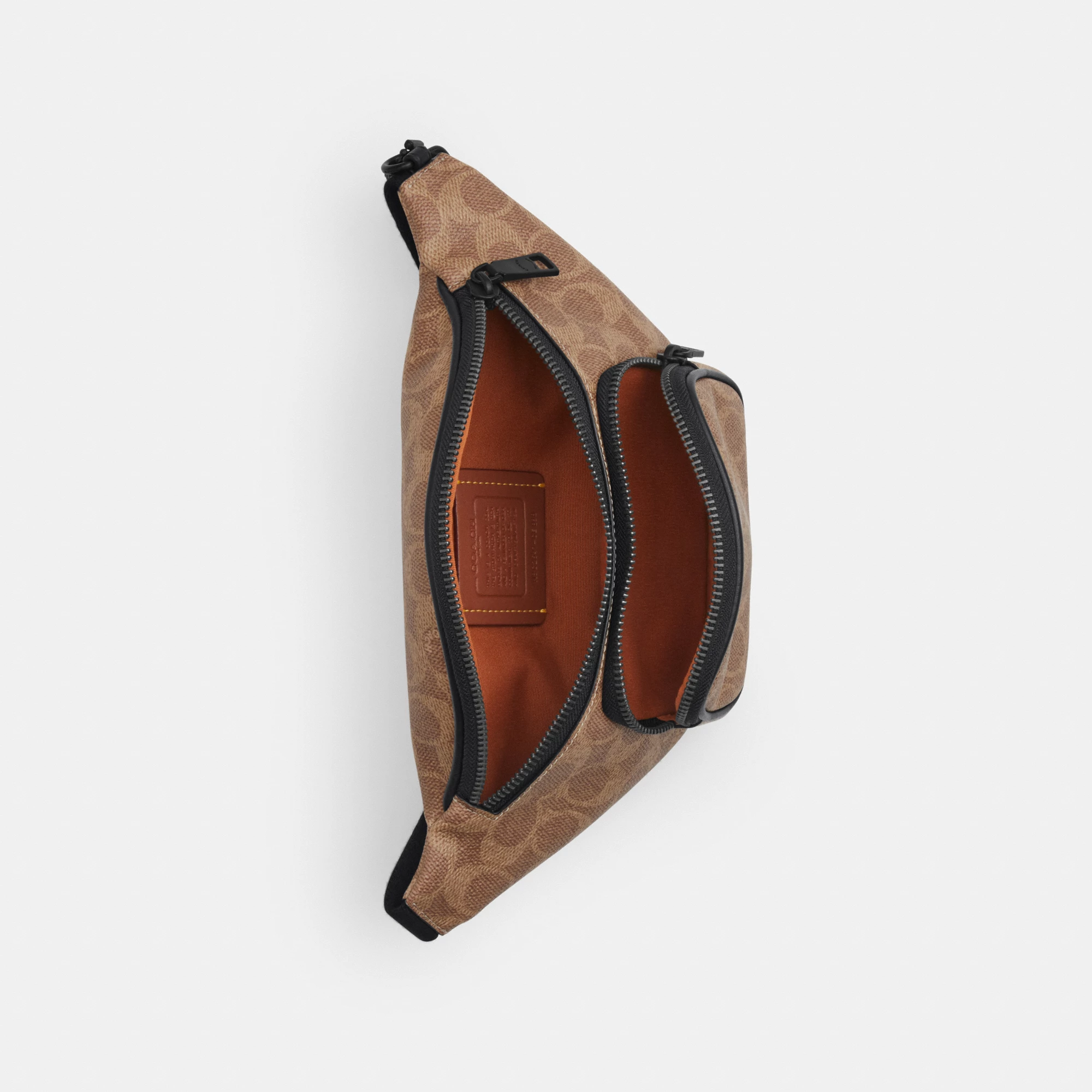 COACH®,Travis Belt Bag 30 In Signature Canvas,Recycled Polyester,Leather,Canvas,Belt Bag,Logo,Adjustable,Gunmetal,Casual,Brown,Inside View,Top View