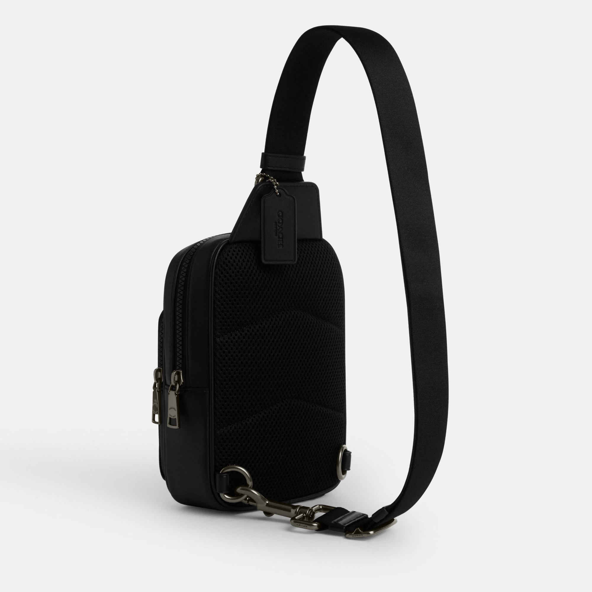COACH®,Racer Sling Pack In Signature Canvas,Slingback,Color Block,Casual,Black,Angle View