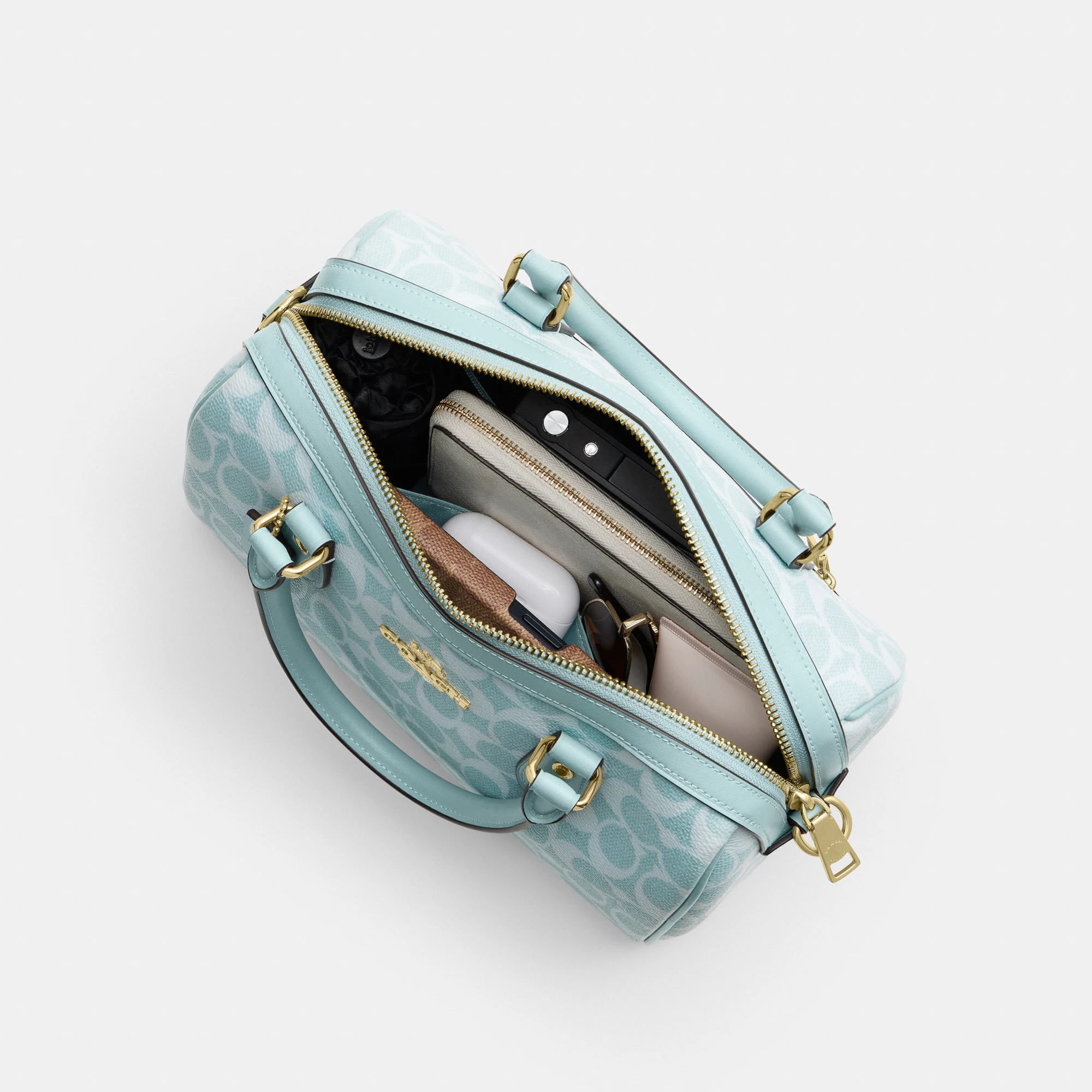 Rowan Satchel Bag In Signature Canvas - signature canvas/Gold/Light Blue - view 11