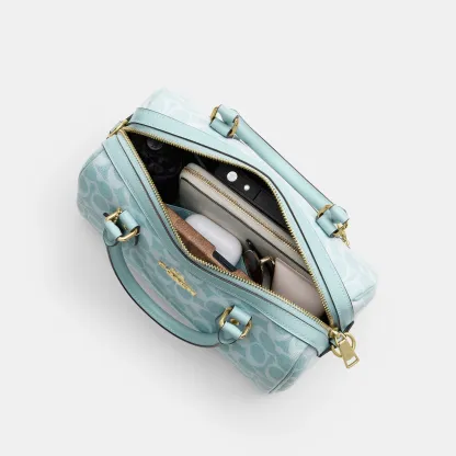 Rowan Satchel Bag In Signature Canvas - signature canvas/Gold/Light Blue - view 11