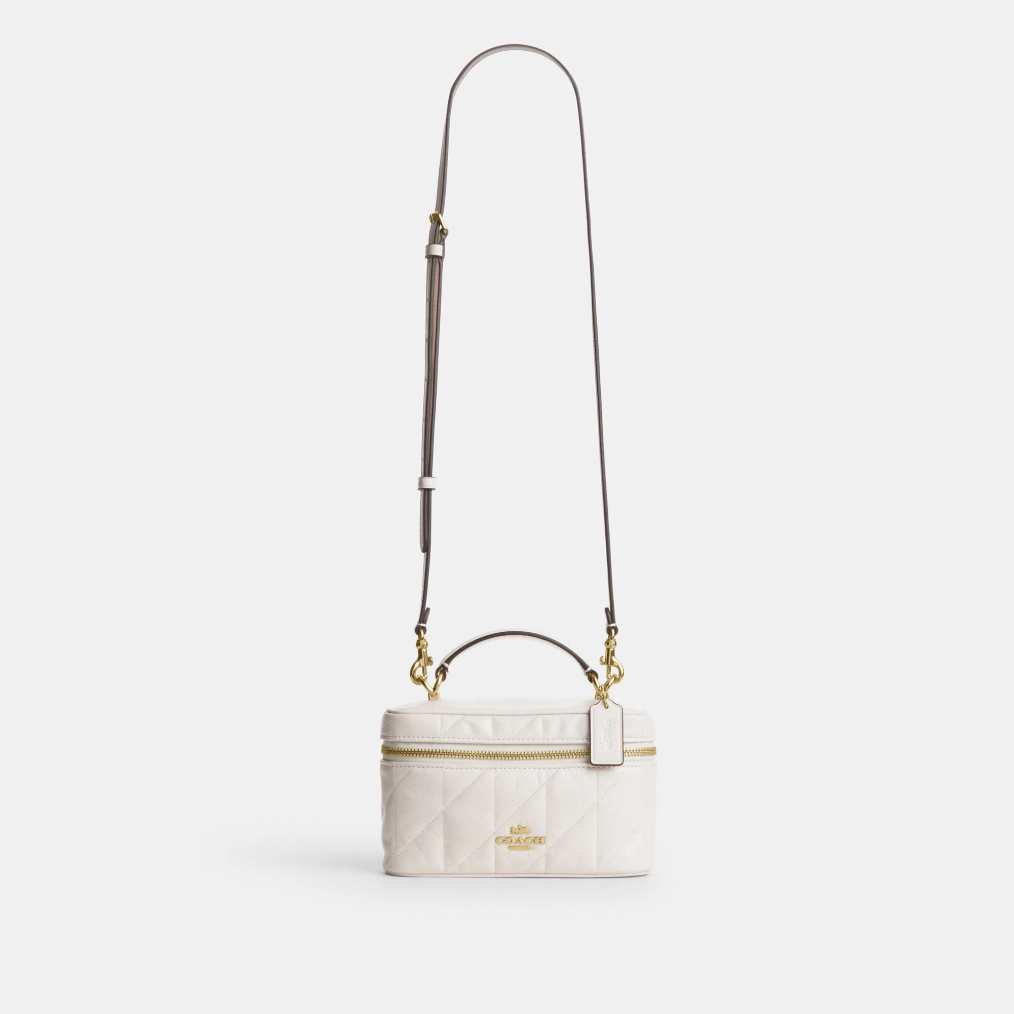 COACH®,Rainer Crossbody Bag 18 With Quilting,Recycled Polyester,Leather,Crossbody,Logo,Quilted,Sustainable,Adjustable,Gold...,White