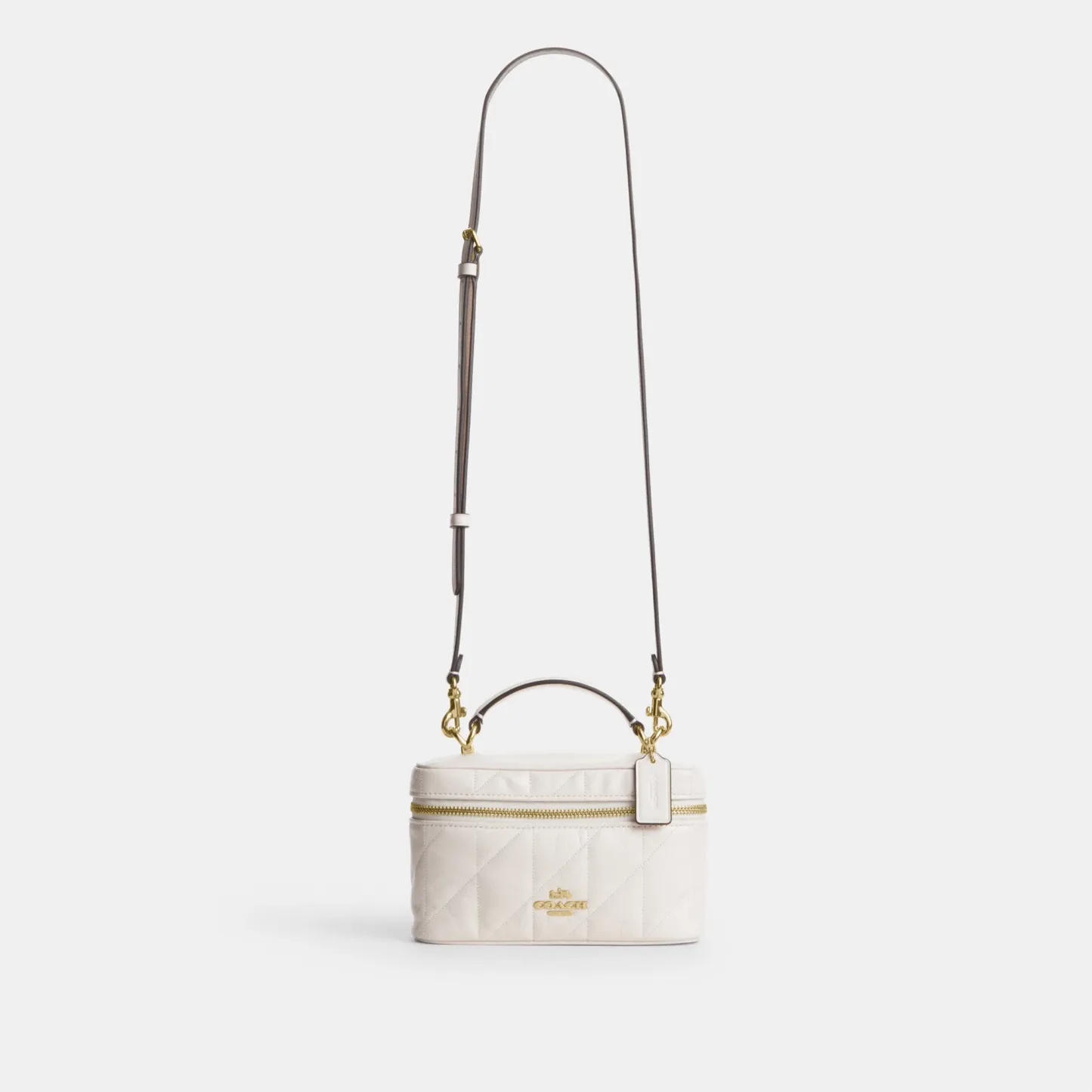 COACH®,Rainer Crossbody Bag 18 With Quilting,Recycled Polyester,Leather,Crossbody,Logo,Quilted,Sustainable,Adjustable,Gold...,White