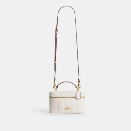 COACH®,Rainer Crossbody Bag 18 With Quilting,Recycled Polyester,Leather,Crossbody,Logo,Quilted,Sustainable,Adjustable,Gold...,White