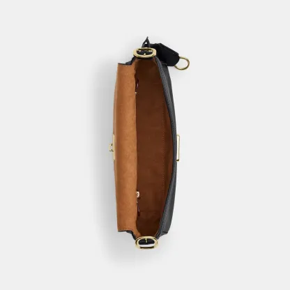 COACH®,Etta Small Flap Shoulder Bag,Recycled Polyester,Shoulder Bag,Logo,Compact,2 in 1,Sustainable,Adjustable,Gold Metal,...,Black,Inside View,Top View