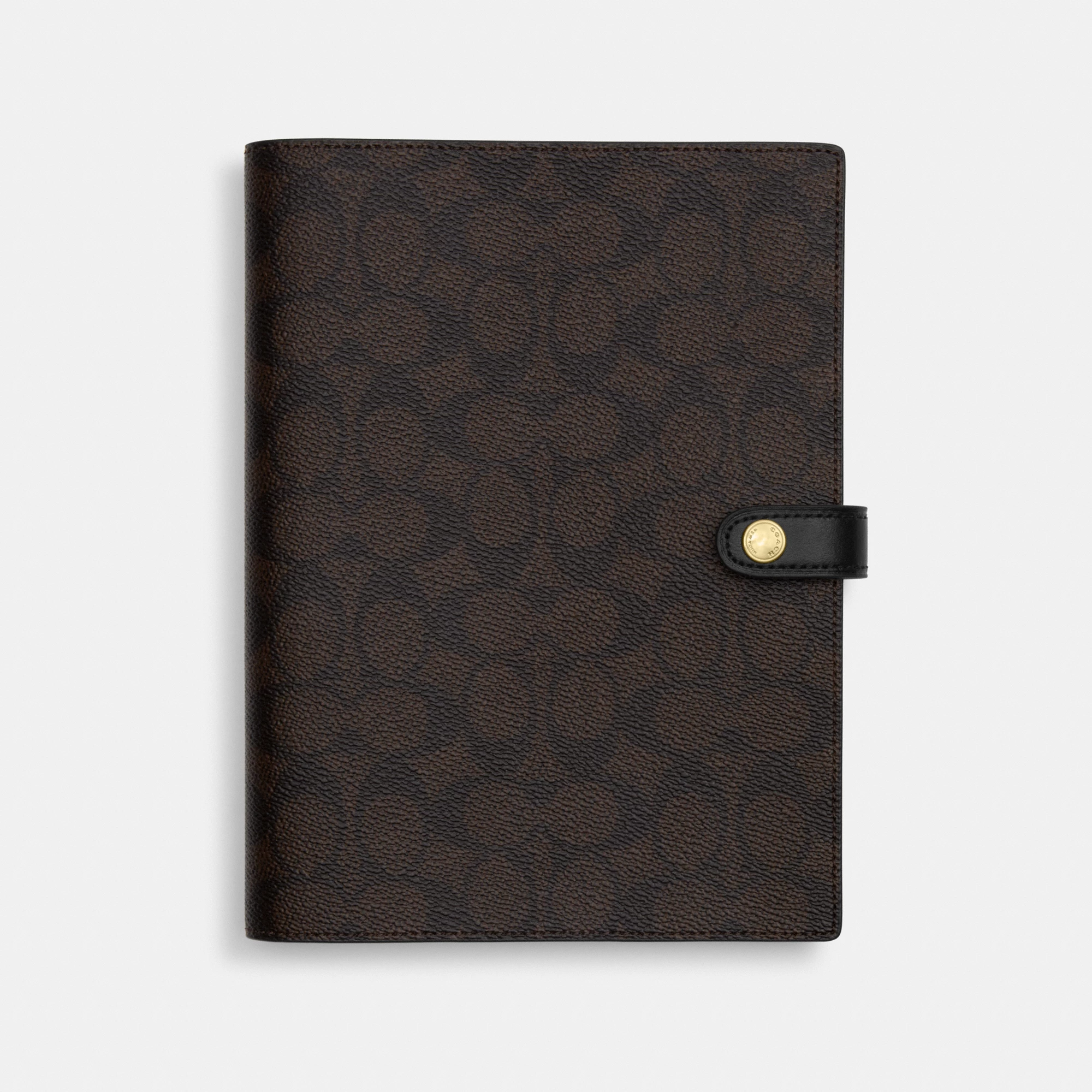 COACH®,Notebook In Signature Canvas,Leather,Notebook,Black,Front View