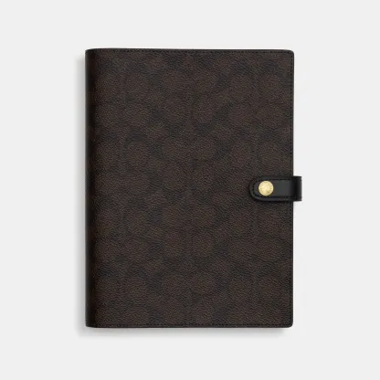 COACH®,Notebook In Signature Canvas,Leather,Notebook,Black,Front View
