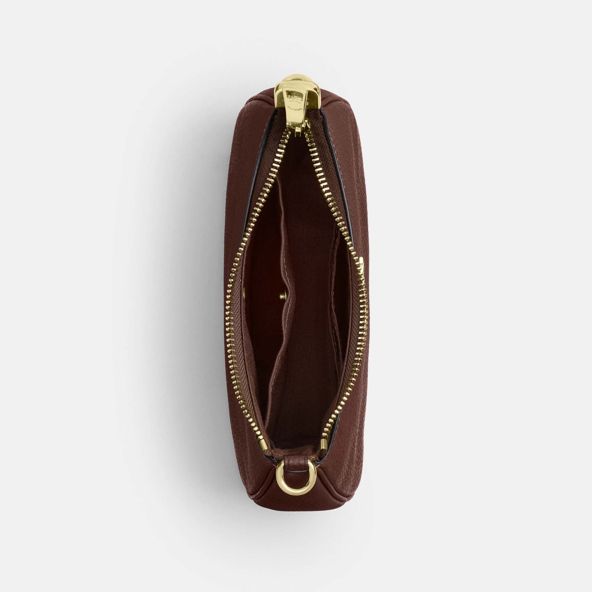 COACH®,Teri Mini Crossbody Bag,Leather,Recycled Polyester,Crossbody,Logo,Adjustable,Compact,Gold Metal,Casual,Brown,Inside View,Top View