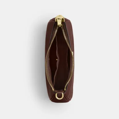 COACH®,Teri Mini Crossbody Bag,Leather,Recycled Polyester,Crossbody,Logo,Adjustable,Compact,Gold Metal,Casual,Brown,Inside View,Top View