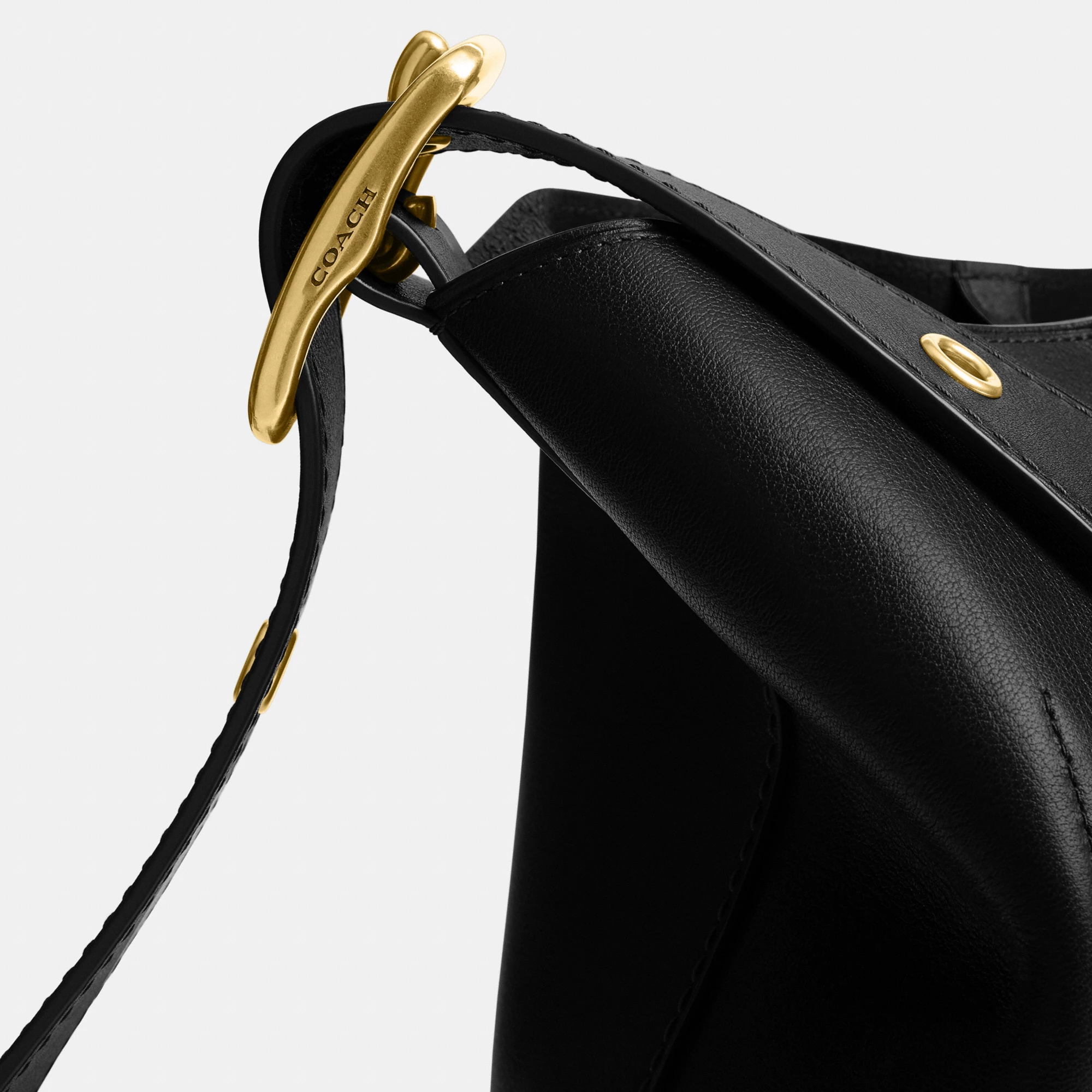 COACH®,Bleecker Bucket Bag,Leather,Bucket,Adjustable,Gold Metal,Casual,Black,Closer View