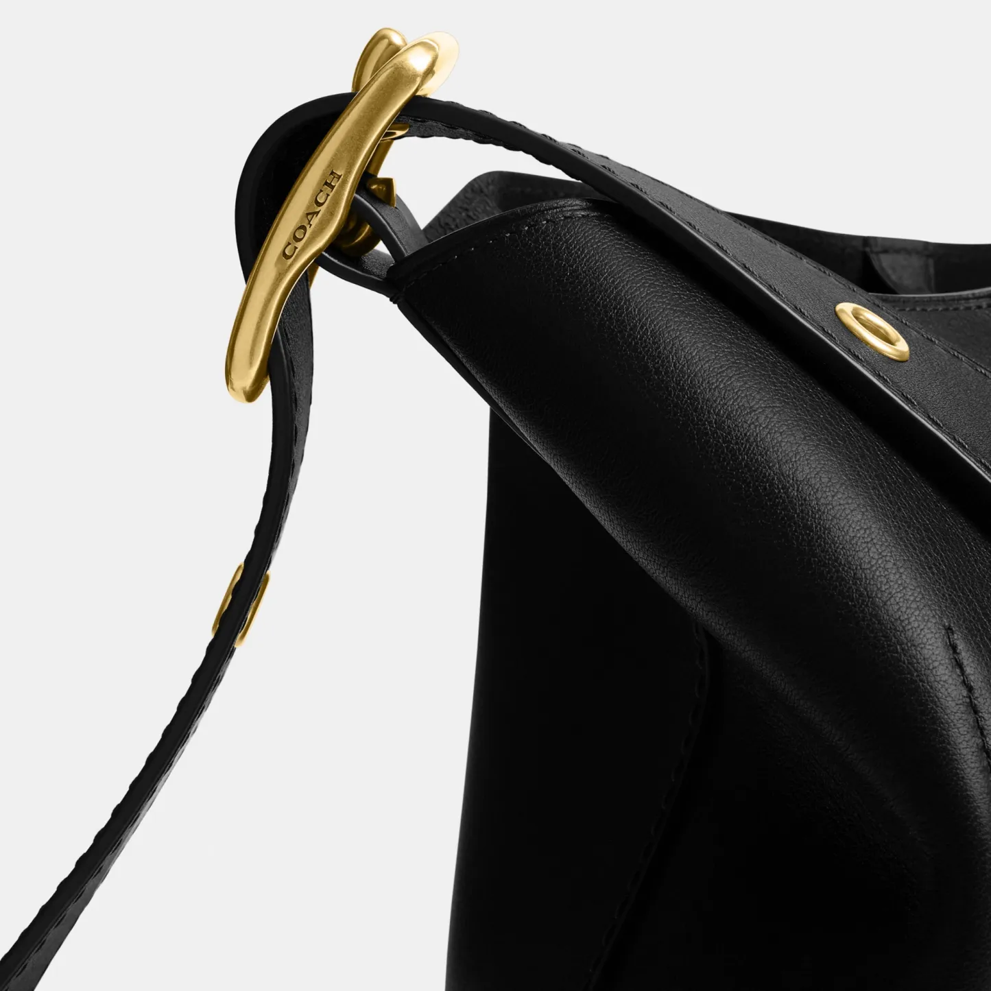 COACH®,Bleecker Bucket Bag,Leather,Bucket,Adjustable,Gold Metal,Casual,Black,Closer View